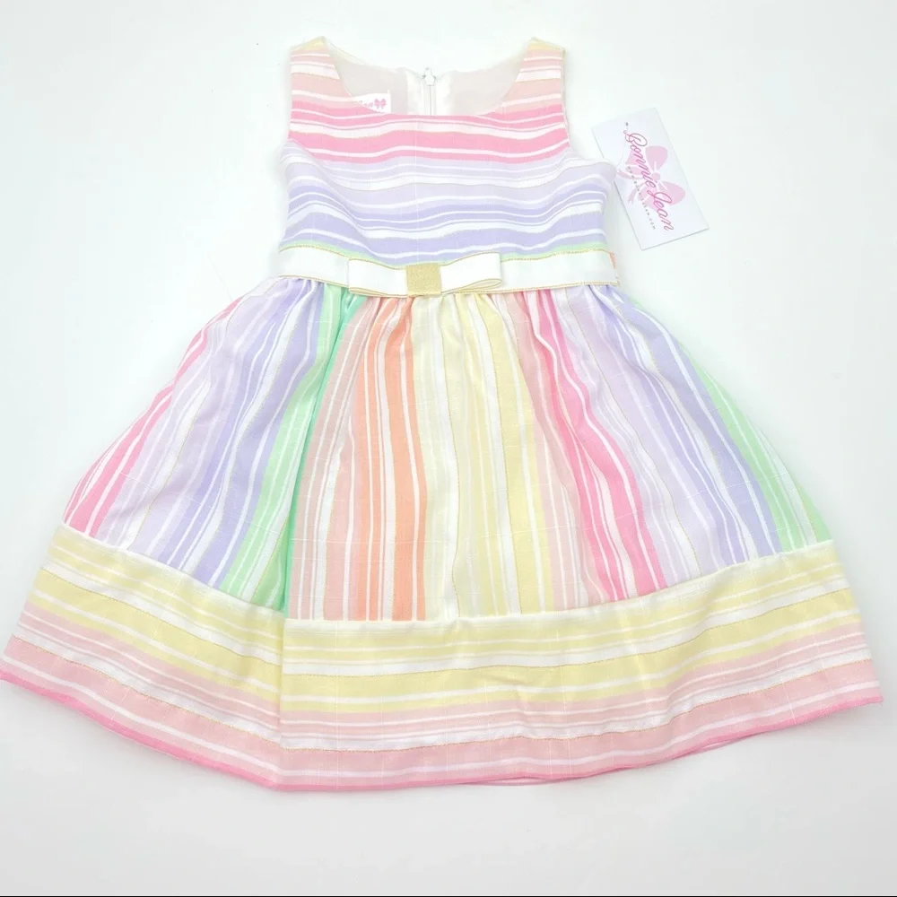 BONNIE JEAN Toddler Little Girls Striped Linen Spring Dress NWT - Picture 5 of 12